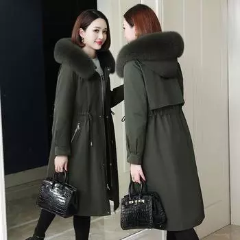 Женская подкладка из искусственного меха кролика Рекс, съемная, новогодняя модель, воротник из искусственного меха лисы, с капюшоном, средней и длинной длины, искусственный мех M