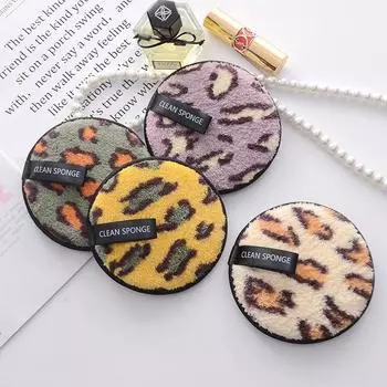Женская подушечка для снятия макияжа с леопардовым принтом, круглая женская пуховка с крючком для сумки 12cm*12cm зелёный
