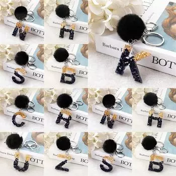 Женская подвеска для сумки, брелок с английским алфавитом, аксессуар, 1 шт., мобильная цепочка, черный брелок с буквами и помпоном, мобильная цепочка, блестящий градиент 11.2cm золотой