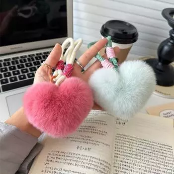 Женская подвеска в форме сердца для сумки, анти-потеря, брелок, многоцветная веревка для запястья, креативные брелоки, держатели, меховые подарочные аксессуары из искусственного меха кофейный