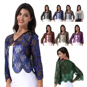 Женская полая кружевная шаль с блестками 1920-х годов, вечерняя накидка-хлопушка, свадебное болеро, пожимание плечами One Size розы красного