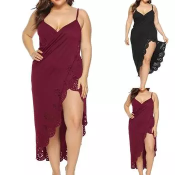 Женская полая пляжная блузка больших размеров с горячим тиснением, платье с нерегулярными бретелями XXL чёрный