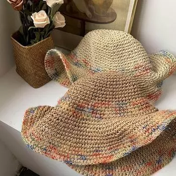 Женская полая вязаная крючком соломенная шляпа с широкими полями, вязаная соломенная шляпа, солнцезащитная шляпа хаки