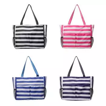 Женская полосатая большая сумка контрастного цвета, сумка с несколькими карманами, выходные сумки на молнии, модная сумка на плечо, летняя пляжная сумка Dark Blue
