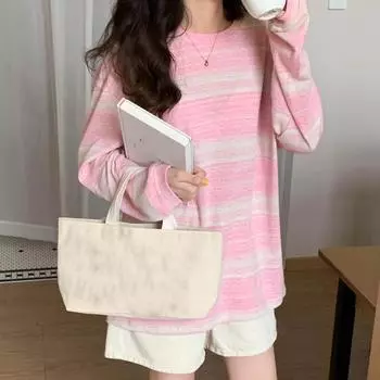 Женская полосатая футболка с длинным рукавом, осенняя корейская футболка с круглым вырезом, свободные повседневные топы большого размера, футболки, женская одежда XL зелёный