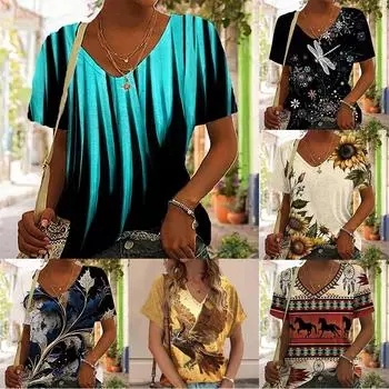 Женская полосатая футболка с короткими рукавами и v-образным вырезом, летняя повседневная дышащая освежающая футболка с короткими рукавами Y2K, женская футболка