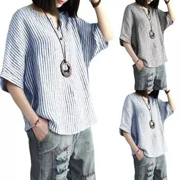 Женская полосатая хлопковая осенняя повседневная футболка с рукавами