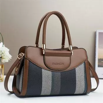 Женская полосатая кожаная сумка, модные сумки-тоуты для женщин, сумка на плечо, простая сумка, вместительная, для поездок на работу, модная сумка через плечо