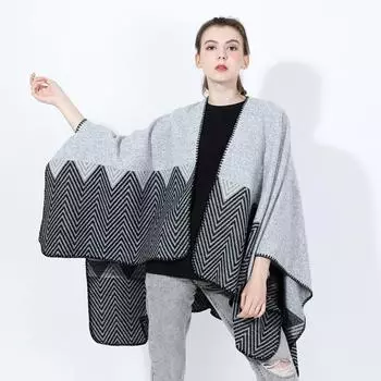 Женская полосатая лоскутная повседневная шаль с запахом кашемира, накидка-пончо с открытой передней частью, свитера большого размера, мягкие универсальные кардиганы, шали на осень-зиму one size красный