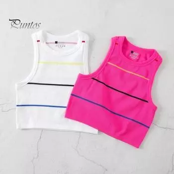 Женская полосатая майка без рукавов с круглым вырезом, облегающий жилет, летний ребристый укороченный топ для повседневной носки, пляжного спорта M чёрный