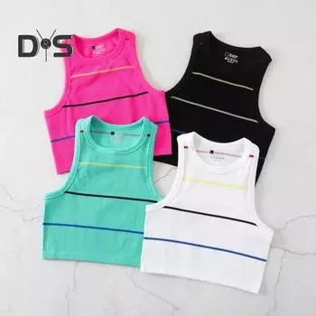 Женская полосатая майка без рукавов с круглым вырезом, облегающий жилет, летний ребристый укороченный топ для повседневной носки, пляжного спорта M мятный зеленый