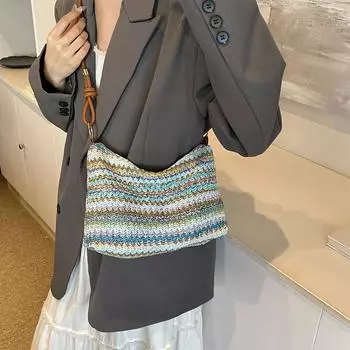 Женская полосатая плетеная соломенная сумка-тоут, легкая, большой вместимости, со съемным кошельком для монет и застежкой-молнией для пляжного отдыха