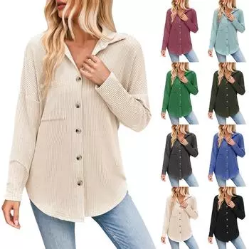 Женская полосатая рубашка с длинным рукавом и карманом ColorPocket M синий