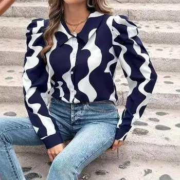 Женская полосатая рубашка с V-образным вырезом и длинными рукавами, облегающий топ для женщин S синий
