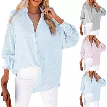 Женская полосатая рубашка с воротником-стойкой, свободная рубашка с длинными рукавами, танцевальная рубашка L