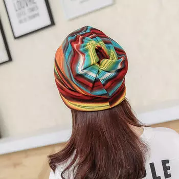 Женская полосатая шляпа с рюшами, шарф с воротником, тюрбан с головным убором оранжевый