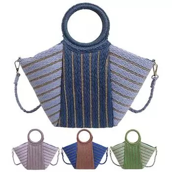 Женская полосатая сумка-тоут, контрастная вязанная крючком сумка через плечо со съемным ремешком, полосатая соломенная сумка, женская летняя повседневная сумка Dark Blue