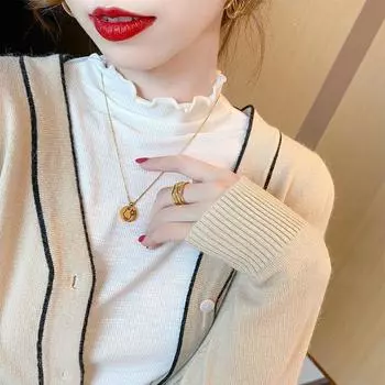 Женская полуводолазка с длинным рукавом, тонкая футболка из модала, осень и зима, белый верх Fungus XL