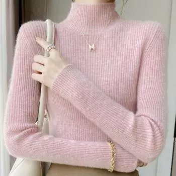 Женская полуводолазка свитер утягивающий бесшовный плотный трикотажный блузка S чёрный