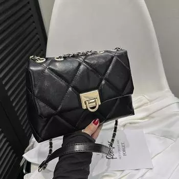 Женская популярная маленькая сумка с замком в стиле ретро, весна 2024, новая универсальная сумка через плечо, кошелек чёрный