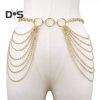 Женская поясная цепочка из сплава, многослойная цепочка с кисточками, поясная цепочка, регулируемый ремень, готическая поясная цепочка, аксессуар для одежды золотистый