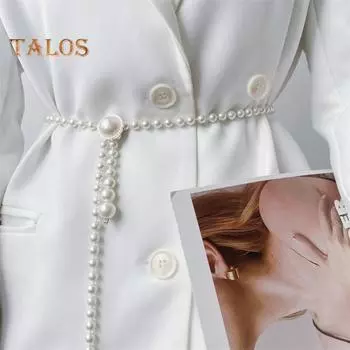 Женская поясная цепочка с цветком и бабочкой, декор из искусственного жемчуга, гладкий блеск, ретро, регулируемый аксессуар для талии, платье, свитер, поясной ремень, украшения для тела, вечерние выпускной вечер A