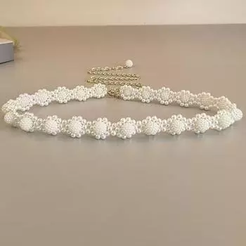 Женская поясная цепочка с цветком и жемчугом, регулируемая длина, элегантный многослойный ремень для платья A