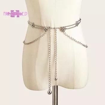 Женская поясная цепочка с кисточками, многослойная однотонная регулируемая декоративная форма цветка, элегантная юбка, женский поясной ремень для вечеринки золотистый