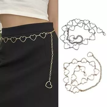 Женская поясная цепочка с полым сердцем в стиле хип-хоп, регулируемая длина, индивидуальное украшение на талию, украшения для тела, брюки, цепочка для спаривания серебряный