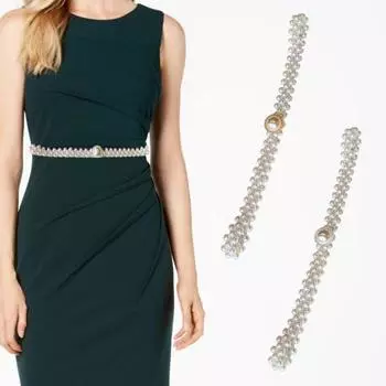 Женская поясная цепочка с жемчугом, гладкий блеск, ретро эластичный регулируемый аксессуар на талии, платье, свитер на талии серебряный