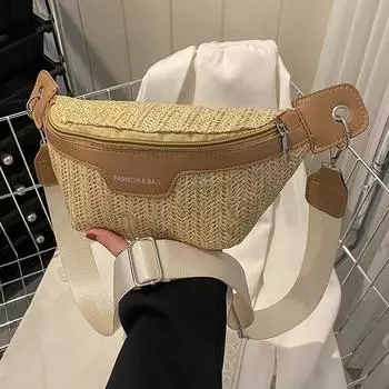 Женская поясная сумка из соломенной ткани, женские сумки через плечо на ремне для женщин, лето 2024, поясная сумка, женский пояс, нагрудная сумка белый