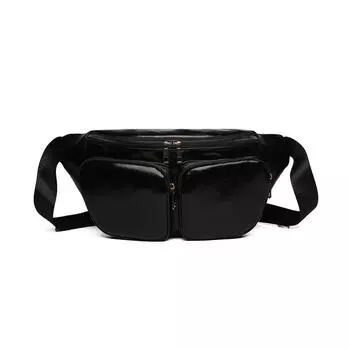 Женская поясная сумка, нагрудная сумка, сумка через плечо из мягкой кожи чёрный