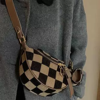 Женская поясная сумка с регулируемыми ремнями, клетчатый принт, двухсторонняя застежка-молния, через плечо
