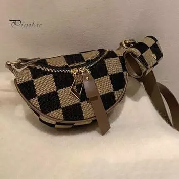 Женская поясная сумка с регулируемыми ремнями, клетчатый принт, двухсторонняя застежка-молния, сумка через плечо, дорожная поясная сумка коричневый