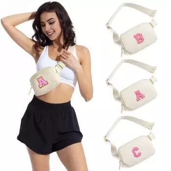 Женская поясная сумка с буквенным декором, пряжкой, замком, регулируемым большим ремешком, застежкой-молнией, отсеками, вместимостью, тремя классификациями для хранения O