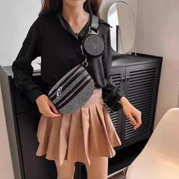 Женская поясная сумка со стразами 2024 года, новая модная нагрудная сумка со стразами, сумка-мессенджер в иностранном стиле, весна-лето, новая сумка через плечо чёрный