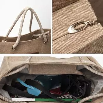 Женская портативная однотонная холщовая льняная сумка через плечо на шнурке хаки