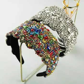 Женская повязка для волос большого размера с усиленной поддержкой небесно-звездного цвета со стразами и широким краем повязка для волос индивидуальный головной убор OneSize белый