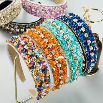 Женская повязка для волос, красочная, бирюзовая, с инкрустацией кристаллами, с широким краем, повязка на голову ярких цветов, универсальный головной убор OneSize чёрный