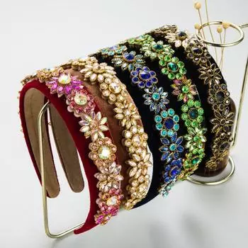 Женская повязка для волос, креативные цветочные аксессуары, повязка на голову со стразами, головной убор с широким краем OneSize красный