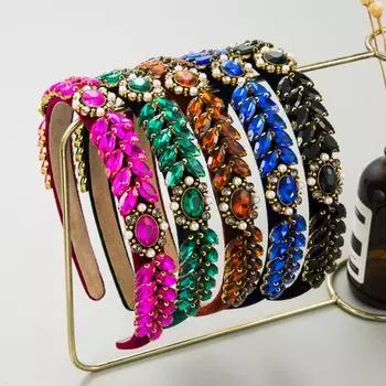 Женская повязка для волос, милая повязка на голову со стеклянными кристаллами и тонкими краями, повязка на голову в стиле барокко, обруч для волос OneSize синий