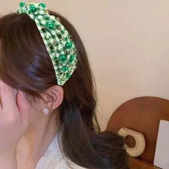 Женская повязка для волос на День Святого Валентина, искусственный жемчуг, декор со стразами, принт трилистника, широкая лента, тканевый узел, красочные эластичные противоскользящие украшения для головы, женские D