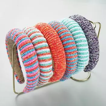 Женская повязка для волос, персонализированная радужная повязка на голову с широким краем, губчатая ткань, красочные стразы, элегантный головной убор One Size