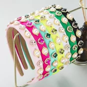 Женская повязка для волос с блестящим жемчугом в стиле барокко, тонкая повязка на голову из губки, простой головной убор с тонкими краями OneSize белый