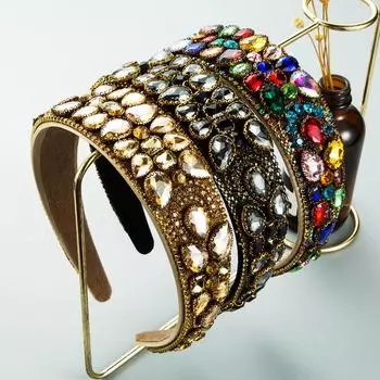 Женская повязка для волос с цветными стразами, роскошная повязка на голову с широкими краями, тяжелый рабочий головной убор OneSize зелёный