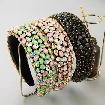 Женская повязка для волос с драгоценными камнями, повязка на голову, губка, широкий край, высокая голова, топ в стиле барокко, ретро-украшение для волос OneSize