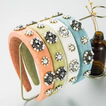 Женская повязка для волос с ощущением старины, стеклянный кристалл и жемчуг, заколка с широким краем, шампунь, головной убор OneSize оранжевый