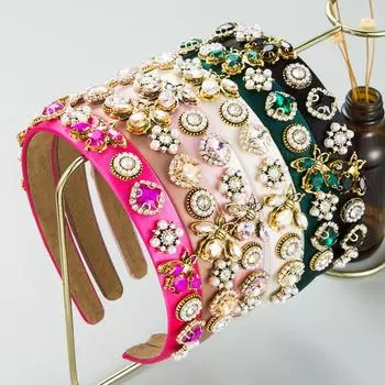 Женская повязка для волос с пчелиным стразами и жемчугом, темпераментный универсальный головной убор с ремешком OneSize белый