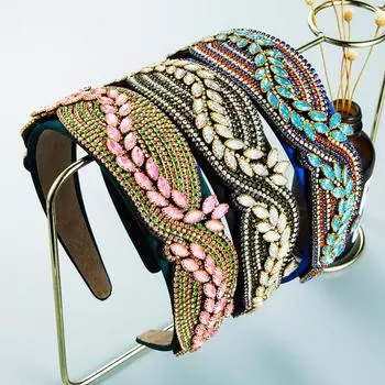 Женская повязка для волос с широким краем в стиле барокко, повязка на голову с кристаллами и шампунем в стиле барокко, милый обруч для волос, головной убор из губки OneSize зелёный