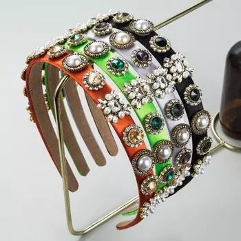 Женская повязка для волос с тонкими краями, жемчужная повязка на голову в стиле барокко и бабочки с кристаллами и шампунем, милый обруч для волос, головной убор из губки OneSize фиолетовый